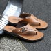 Fashion-Forward Men's Flip-Flops in Textured Tan Faux Leather with Studded Details - Ideal for Leisure Activities and Casual Wear