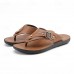 Fashion-Forward Men's Flip-Flops in Textured Tan Faux Leather with Studded Details - Ideal for Leisure Activities and Casual Wear