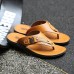Fashion-Forward Men's Flip-Flops in Textured Tan Faux Leather with Studded Details - Ideal for Leisure Activities and Casual Wear