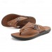 Fashion-Forward Men's Flip-Flops in Textured Tan Faux Leather with Studded Details - Ideal for Leisure Activities and Casual Wear