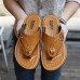 Fashion-Forward Men's Flip-Flops in Textured Tan Faux Leather with Studded Details - Ideal for Leisure Activities and Casual Wear
