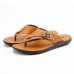 Fashion-Forward Men's Flip-Flops in Textured Tan Faux Leather with Studded Details - Ideal for Leisure Activities and Casual Wear