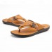 Fashion-Forward Men's Flip-Flops in Textured Tan Faux Leather with Studded Details - Ideal for Leisure Activities and Casual Wear