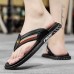 Men's Slippers & Flip-Flops Split Leather Breathable Comfortable Slip Resistant Loafer Black Khaki Beige