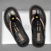 Men's Slippers & Flip-Flops Split Leather Breathable Comfortable Slip Resistant Loafer Black Khaki Beige