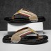 Men's Slippers & Flip-Flops Split Leather Breathable Comfortable Slip Resistant Loafer Black Khaki Beige