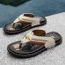 Men's Slippers & Flip-Flops Split Leather Breathable Comfortable Slip Resistant Loafer Black Khaki Beige