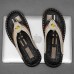 Men's Slippers & Flip-Flops Split Leather Breathable Comfortable Slip Resistant Loafer Black Khaki Beige
