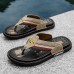 Men's Slippers & Flip-Flops Split Leather Breathable Comfortable Slip Resistant Loafer Black Khaki Beige