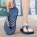 Men's Brown Flip Flops with Multi-Color Striped Strap, Casual Style for Beach and Summer Wear