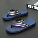 Men's Brown Flip Flops with Multi-Color Striped Strap, Casual Style for Beach and Summer Wear