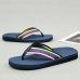 Men's Brown Flip Flops with Multi-Color Striped Strap, Casual Style for Beach and Summer Wear