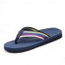 Men's Brown Flip Flops with Multi-Color Striped Strap, Casual Style for Beach and Summer Wear
