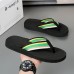 Men's Brown Flip Flops with Multi-Color Striped Strap, Casual Style for Beach and Summer Wear