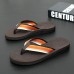 Men's Brown Flip Flops with Multi-Color Striped Strap, Casual Style for Beach and Summer Wear