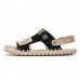Men's Leather Sandals - Adjustable Straps Summer Beach Slippers with Buckle