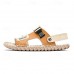 Men's Leather Sandals - Adjustable Straps Summer Beach Slippers with Buckle