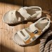 Men's Leather Sandals - Adjustable Straps Summer Beach Slippers with Buckle
