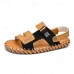 Men's Leather Sandals - Adjustable Straps Summer Beach Slippers with Buckle