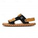 Men's Leather Sandals - Adjustable Straps Summer Beach Slippers with Buckle