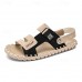 Men's Leather Sandals - Adjustable Straps Summer Beach Slippers with Buckle