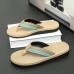 Red Men's Flip-Flops with Black and Gold Striped Thong Strap - Casual Summer Beach Sandals for Outdoor Activities