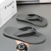 Red Men's Flip-Flops with Black and Gold Striped Thong Strap - Casual Summer Beach Sandals for Outdoor Activities