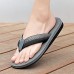Red Men's Flip-Flops with Black and Gold Striped Thong Strap - Casual Summer Beach Sandals for Outdoor Activities