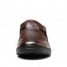 Men's Black Faux Leather Sandals Breathable Cut-Out Design with Adjustable Strap, Comfortable Summer Shoes for Casual and Outdoor Wear