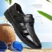Men's Black Faux Leather Sandals Breathable Cut-Out Design with Adjustable Strap, Comfortable Summer Shoes for Casual and Outdoor Wear