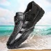 Men's Black Faux Leather Sandals Breathable Cut-Out Design with Adjustable Strap, Comfortable Summer Shoes for Casual and Outdoor Wear