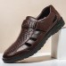 Men's Black Faux Leather Sandals Breathable Cut-Out Design with Adjustable Strap, Comfortable Summer Shoes for Casual and Outdoor Wear
