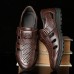 Men's Black Faux Leather Sandals Breathable Cut-Out Design with Adjustable Strap, Comfortable Summer Shoes for Casual and Outdoor Wear