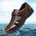 Men's Black Faux Leather Sandals Breathable Cut-Out Design with Adjustable Strap, Comfortable Summer Shoes for Casual and Outdoor Wear