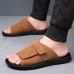 Men's Tan Suede Slide Sandals - Adjustable Strap, Lightweight, Comfortable Slip-On Style for Casual Summer Wear and Indoor Use