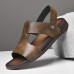 Men's Black Leather Sandals with Adjustable Strap, Stylish Cross-Design for Casual, Outdoor and Summer Wear