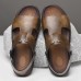 Men's Black Leather Sandals with Adjustable Strap, Stylish Cross-Design for Casual, Outdoor and Summer Wear