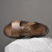 Men's Black Leather Sandals with Adjustable Strap, Stylish Cross-Design for Casual, Outdoor and Summer Wear