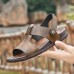 Men's Black Leather Sandals with Adjustable Strap, Stylish Cross-Design for Casual, Outdoor and Summer Wear