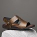 Men's Black Leather Sandals with Adjustable Strap, Stylish Cross-Design for Casual, Outdoor and Summer Wear