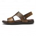 Men's Black Leather Sandals with Adjustable Strap, Stylish Cross-Design for Casual, Outdoor and Summer Wear