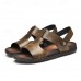 Men's Black Leather Sandals with Adjustable Strap, Stylish Cross-Design for Casual, Outdoor and Summer Wear