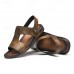 Men's Black Leather Sandals with Adjustable Strap, Stylish Cross-Design for Casual, Outdoor and Summer Wear