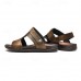 Men's Black Leather Sandals with Adjustable Strap, Stylish Cross-Design for Casual, Outdoor and Summer Wear