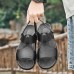 Men's Black Leather Sandals with Adjustable Strap, Stylish Cross-Design for Casual, Outdoor and Summer Wear