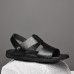 Men's Black Leather Sandals with Adjustable Strap, Stylish Cross-Design for Casual, Outdoor and Summer Wear