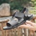 Men's Black Leather Sandals with Adjustable Strap, Stylish Cross-Design for Casual, Outdoor and Summer Wear