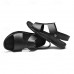 Men's Black Leather Sandals with Adjustable Strap, Stylish Cross-Design for Casual, Outdoor and Summer Wear