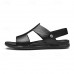 Men's Black Leather Sandals with Adjustable Strap, Stylish Cross-Design for Casual, Outdoor and Summer Wear