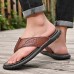 Men's Brown Faux Leather Flip-Flop Sandals with Comfortable Footbed and Durable Rubber Sole - Ideal for Casual Summer Outings and Beachwear